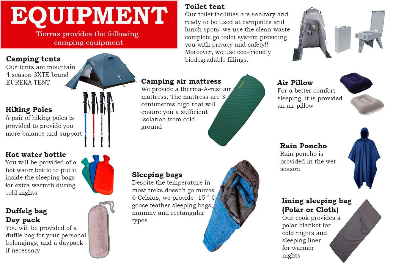 4 Day Salkantay Trek Camping Equipment